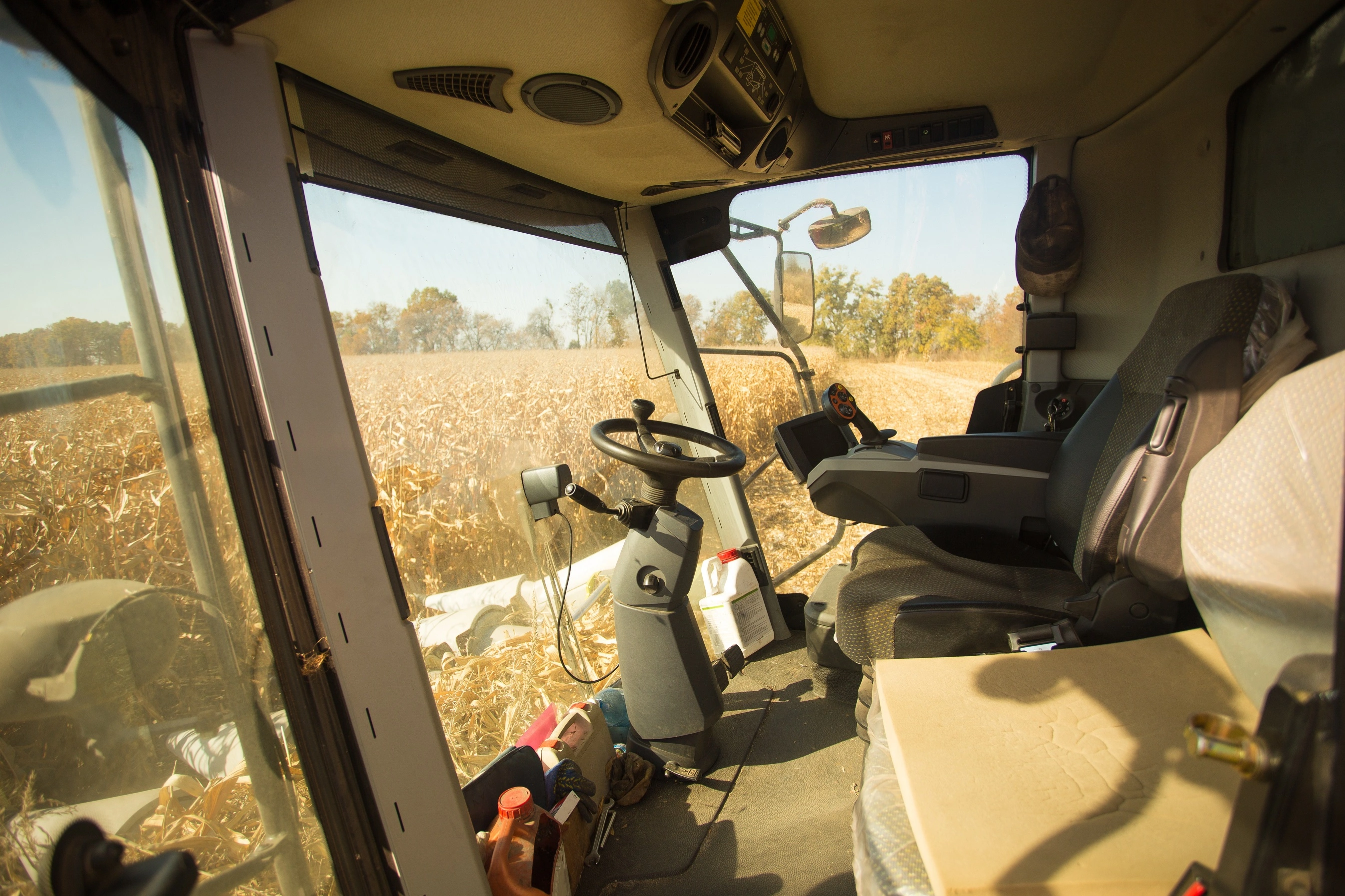 Interior of combine harvester