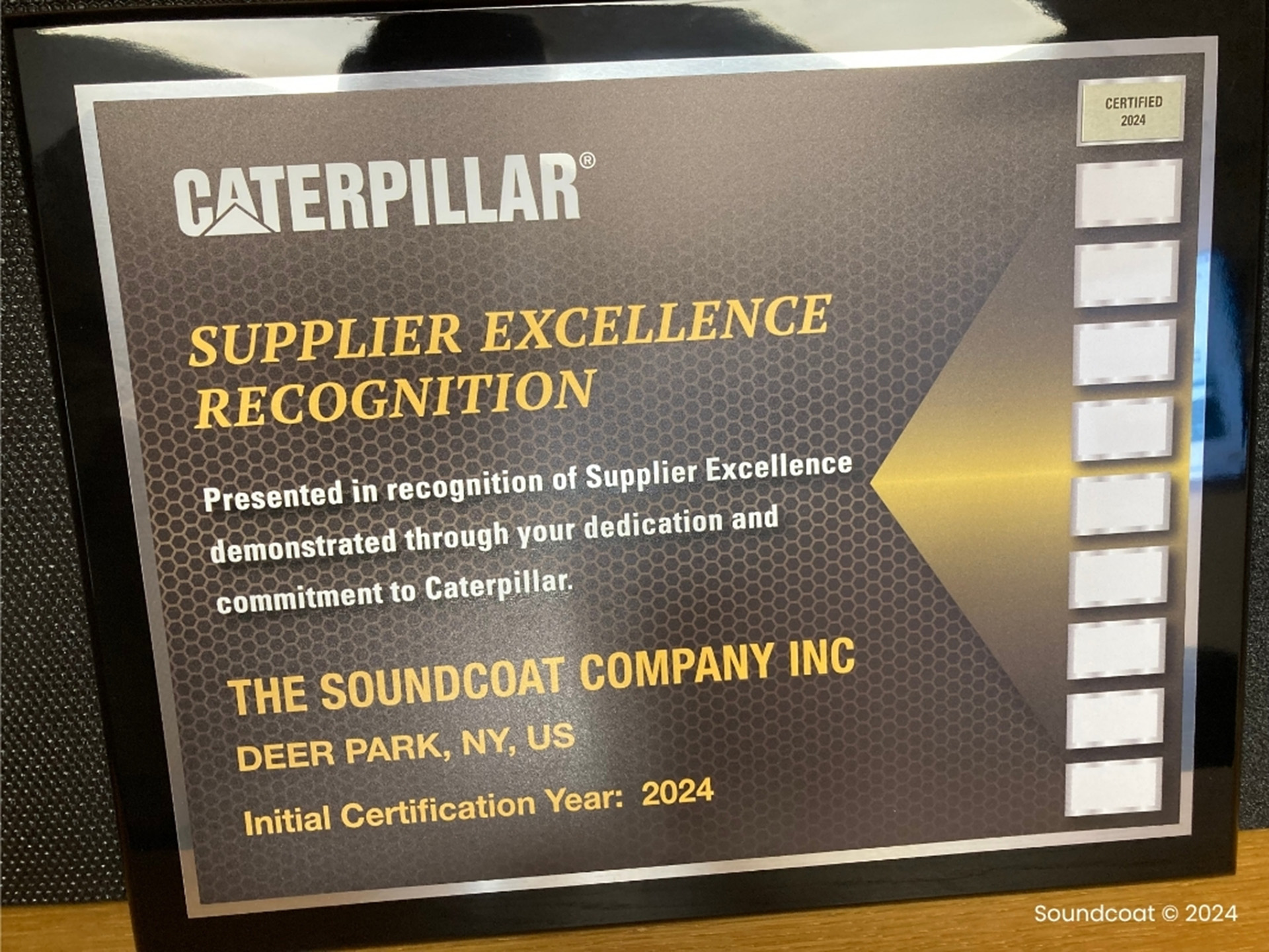 Soundcoat Caterpillar Supplier Excellence Award