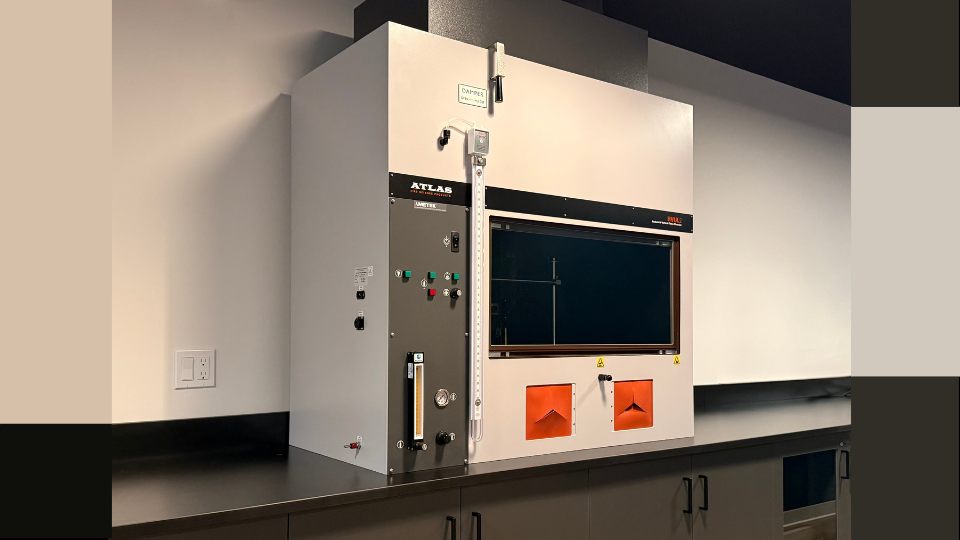 Soundcoat fire chamber for flammability testing